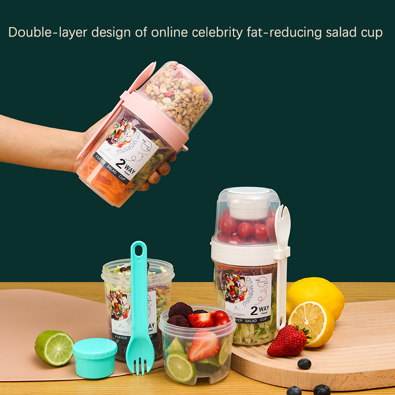 Bento Box Two Tier - الإفطار الفاكهة الشوفان الزبادي كوب سلطة