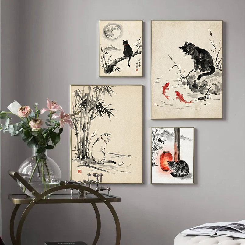 لوحات فنية يابانية لقطط نائمة  - مراجعة Japanese Minimalism Lifestyle وسعره