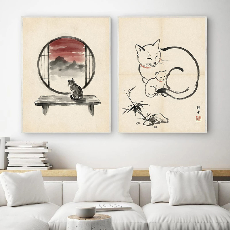 لوحات فنية يابانية لقطط نائمة  - مراجعة Japanese Minimalism Lifestyle وسعره