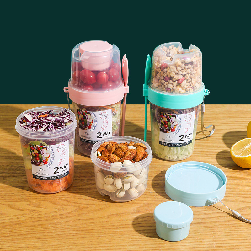 الإفطار الفاكهة الشوفان الزباد - مراجعة Bento Box Two Tier وسعره